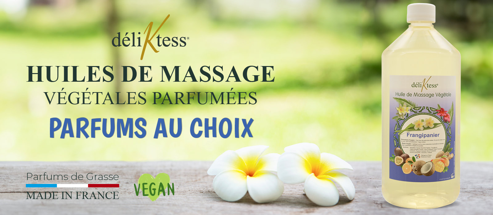 Découvrez nos huiles de massage parfumées en version 1L - DéliKtess